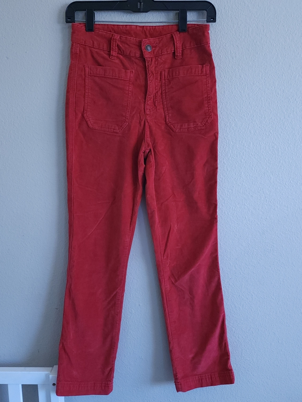 Free People Red High Rise Corduroy Flare Slim Utility Pants Size 6